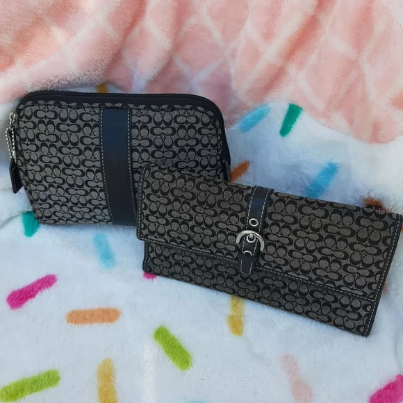 COACH Y2K Mini Signature 2-Piece Set Soho Era Buckle Long Wallet + Matching Case - Picture 1 of 16